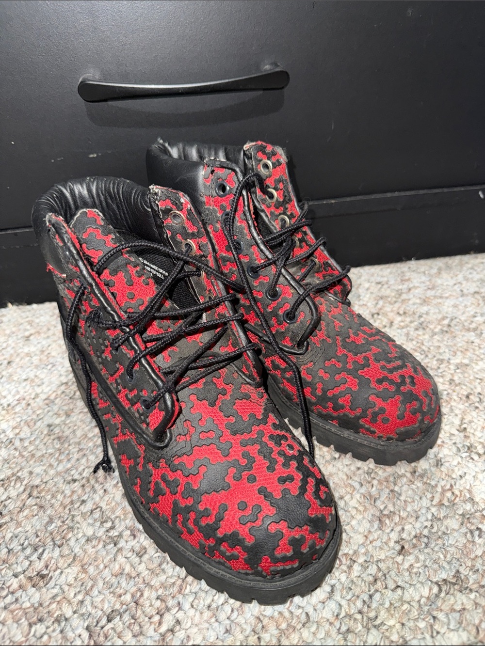 Timberland Red and Black Patterned Hiking Boots
